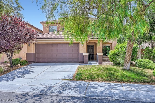 529 Caribbean Palm Dr, Las Vegas, NV 89138 - view of front of house featuring a tile roof, an attached garage, stucco siding, and concrete driveway