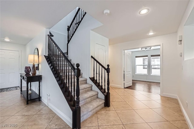 529 Caribbean Palm Dr, Las Vegas, NV 89138 - foyer entrance featuring stairs, light tile patterned flooring, recessed lighting, and baseboards