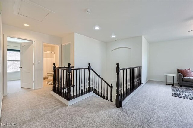 529 Caribbean Palm Dr, Las Vegas, NV 89138 - corridor with an upstairs landing, carpet, recessed lighting, and attic access