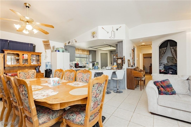 2251 Bridger St, Pahrump, NV 89048 - dining room featuring light tile patterned floors, lofted ceiling, and ceiling fan