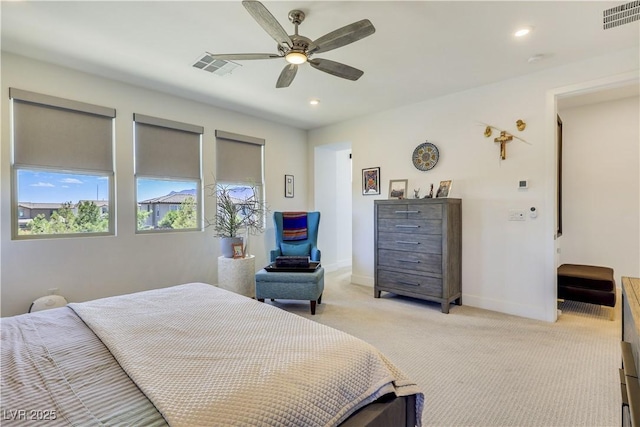 10297 Sierra Skye Ave, Las Vegas, NV 89166 - bedroom featuring light colored carpet, baseboards, recessed lighting, and ceiling fan
