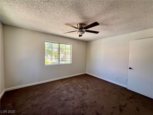 5260 Mission Monterey Ln Unit 208, Las Vegas, NV 89107 - empty room featuring a ceiling fan, dark carpet, a textured ceiling, and baseboards