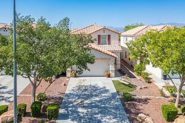 8884 Perfect Diamond Ct, Las Vegas, NV 89129 - mediterranean / spanish-style house featuring a tile roof, driveway, stucco siding, and a garage