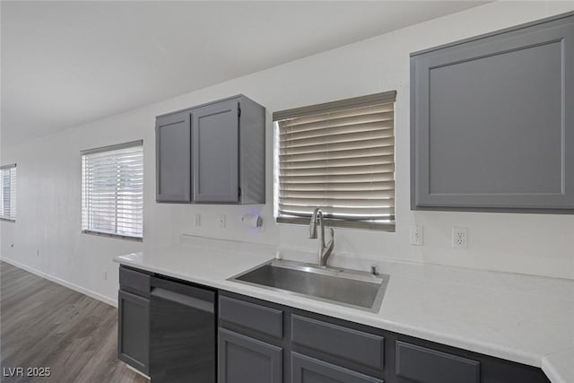 2410 Morocco Ave, North Las Vegas, NV 89031 - kitchen featuring a sink, dishwasher, gray cabinetry, and light countertops