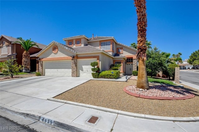 4835 Willow Glen Dr, Las Vegas, NV 89147 - traditional home featuring stucco siding, concrete driveway, an attached garage, and a tile roof