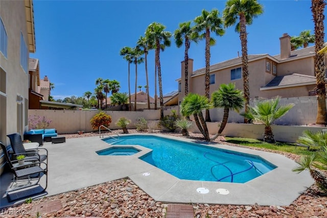 4835 Willow Glen Dr, Las Vegas, NV 89147 - view of swimming pool with a fenced backyard, a patio area, and a pool with connected hot tub