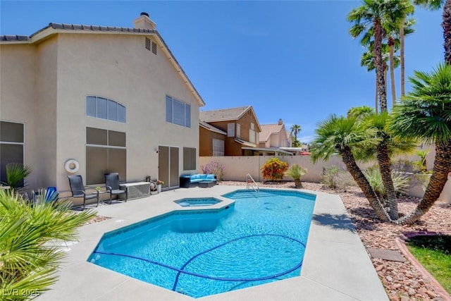 4835 Willow Glen Dr, Las Vegas, NV 89147 - view of pool with a fenced backyard, a patio, and a pool with connected hot tub