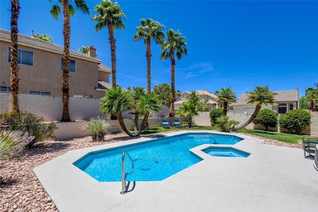 4835 Willow Glen Dr, Las Vegas, NV 89147 - view of swimming pool featuring a fenced backyard, a patio area, and a pool with connected hot tub