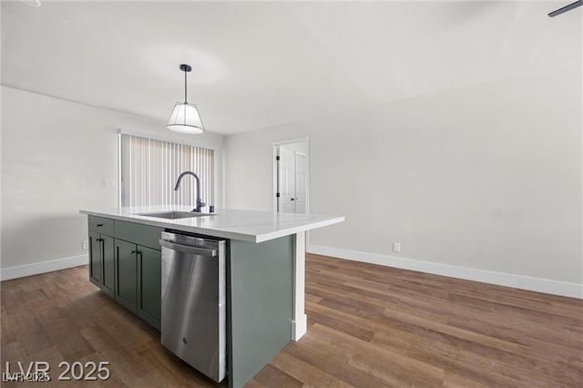 728 Carpenter Dr, Las Vegas, NV 89107 - kitchen with dishwasher, a sink, baseboards, and dark wood-type flooring