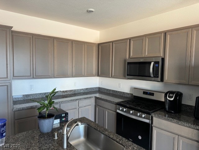 411 Hellebores Ave, North Las Vegas, NV 89084 - kitchen with appliances with stainless steel finishes, a sink, and dark stone counters