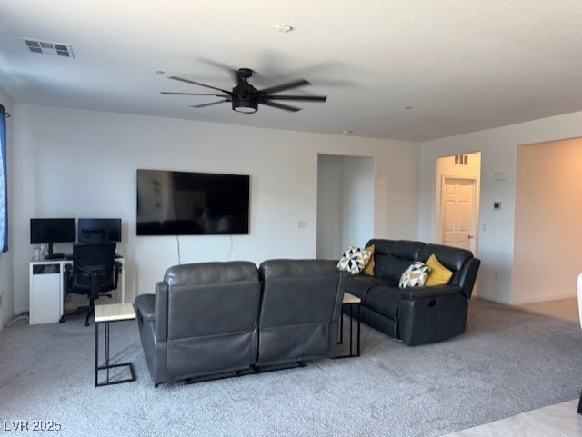 411 Hellebores Ave, North Las Vegas, NV 89084 - living area featuring carpet flooring, a ceiling fan, and an office area