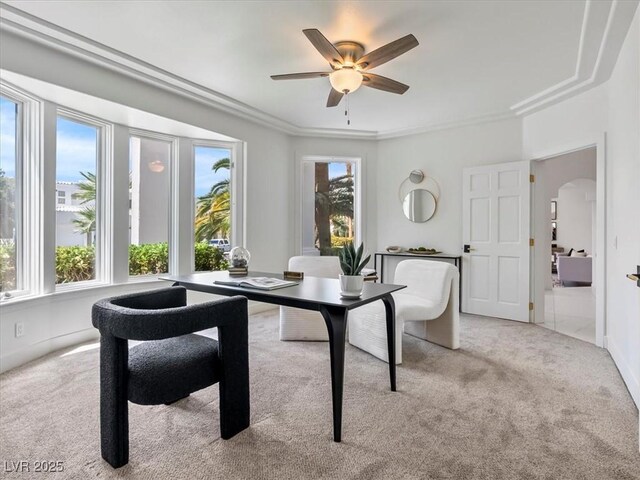 21 Sawgrass Ct, Las Vegas, NV 89113 - home office featuring carpet, a ceiling fan, and arched walkways