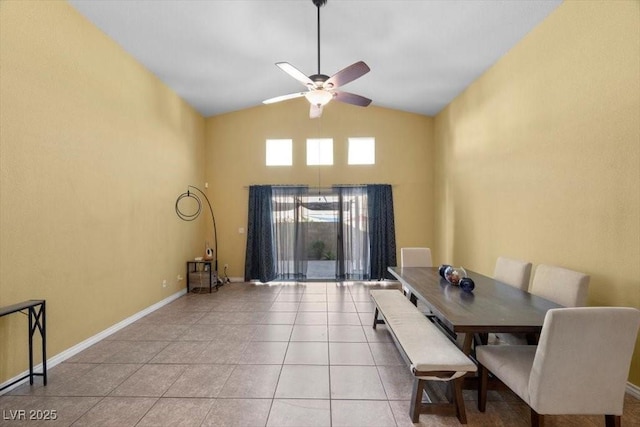 4308 Brazil Palm Ct, North Las Vegas, NV 89032 - dining room featuring ceiling fan, tile patterned floors, high vaulted ceiling, and baseboards