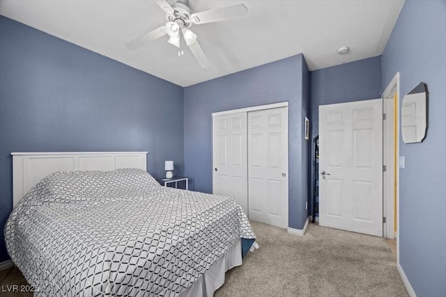 4308 Brazil Palm Ct, North Las Vegas, NV 89032 - bedroom with carpet floors, a closet, baseboards, and ceiling fan