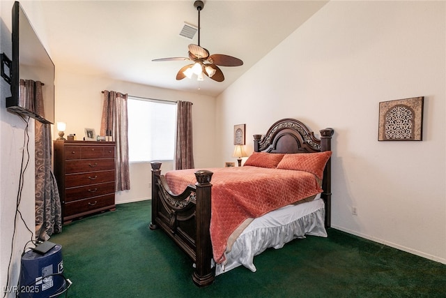945 Stetson Dr, Henderson, NV 89002 - bedroom with carpet floors, a ceiling fan, and lofted ceiling