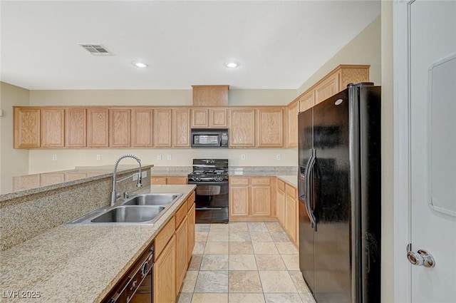6255 W Arby Ave Unit 258, Las Vegas, NV 89118 - kitchen featuring black appliances, a sink, light brown cabinetry, light countertops, and recessed lighting