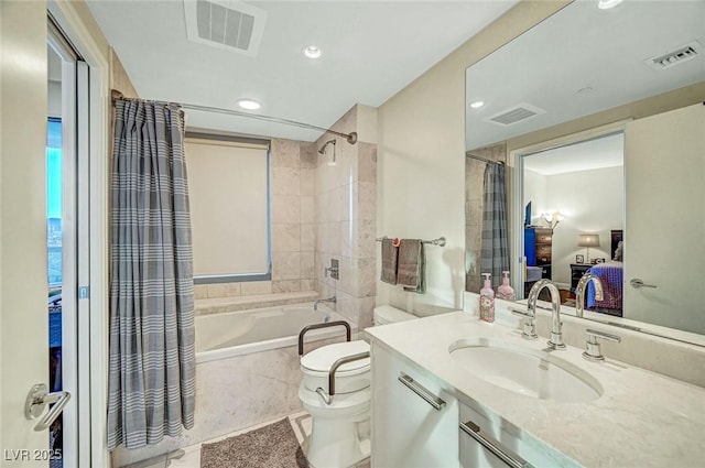 222 Karen Ave Unit 601, Las Vegas, NV 89109 - full bath featuring shower / bath combination with curtain, ensuite bathroom, toilet, vanity, and recessed lighting