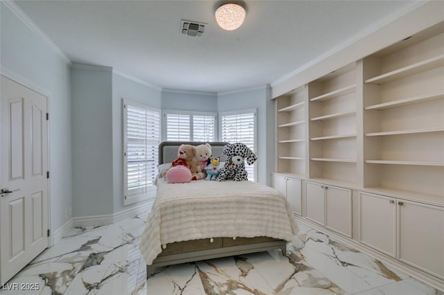 2101 Diamond Bar Dr, Las Vegas, NV 89117 - bedroom with light marble finish floors, ornamental molding, and baseboards