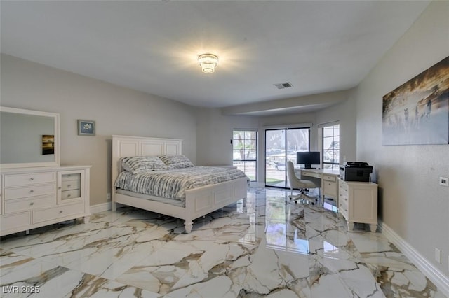 2101 Diamond Bar Dr, Las Vegas, NV 89117 - bedroom with a desk, light marble finish floors, baseboards, and access to exterior