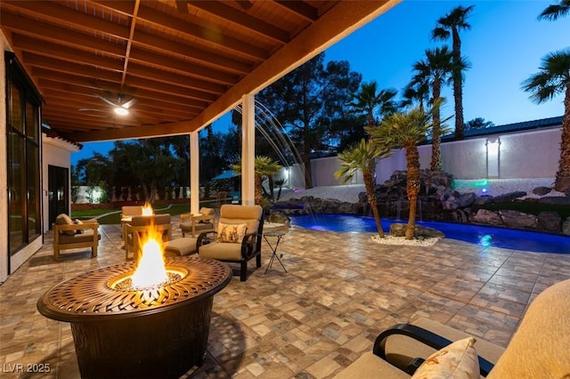 2101 Diamond Bar Dr, Las Vegas, NV 89117 - fenced backyard with a fire pit, an outdoor pool, and a patio