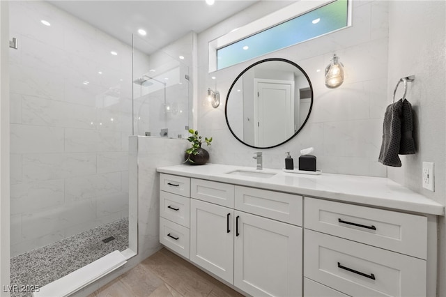 2816 High Range Dr, Las Vegas, NV 89134 - full bath featuring a walk in shower, vanity, and recessed lighting