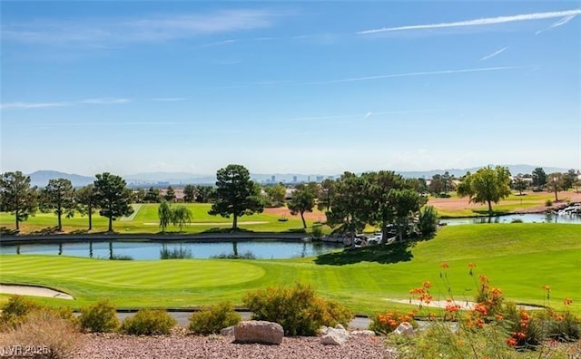 2816 High Range Dr, Las Vegas, NV 89134 - view of home's community featuring view of golf course, a water and mountain view, and a yard