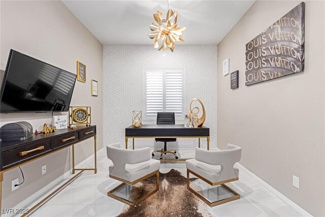 3929 Reyes Ave, Las Vegas, NV 89141 - office space featuring wallpapered walls, baseboards, and a chandelier
