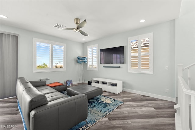 424 Vigo Port St, Las Vegas, NV 89138 - living area with ceiling fan, wood finished floors, baseboards, and recessed lighting