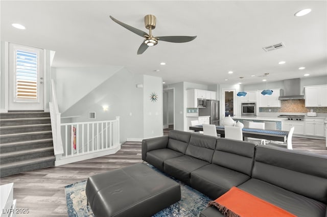 424 Vigo Port St, Las Vegas, NV 89138 - living room with ceiling fan, wood finished floors, recessed lighting, and baseboards