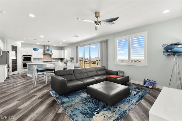 424 Vigo Port St, Las Vegas, NV 89138 - living area featuring ceiling fan, recessed lighting, dark wood finished floors, and baseboards