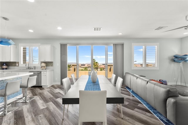 424 Vigo Port St, Las Vegas, NV 89138 - dining space with dark wood-type flooring, recessed lighting, baseboards, and a ceiling fan
