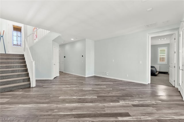 424 Vigo Port St, Las Vegas, NV 89138 - unfurnished living room featuring stairway, wood finished floors, baseboards, and recessed lighting