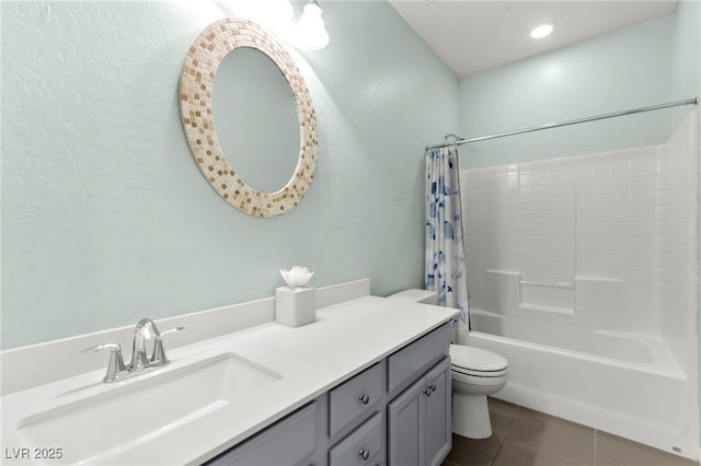 424 Vigo Port St, Las Vegas, NV 89138 - bathroom featuring toilet, vanity, shower / bath combo with shower curtain, and tile patterned flooring