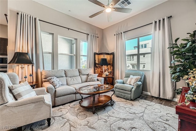 2507 Silent View Ave, Henderson, NV 89044 - living room with a ceiling fan and wood finished floors
