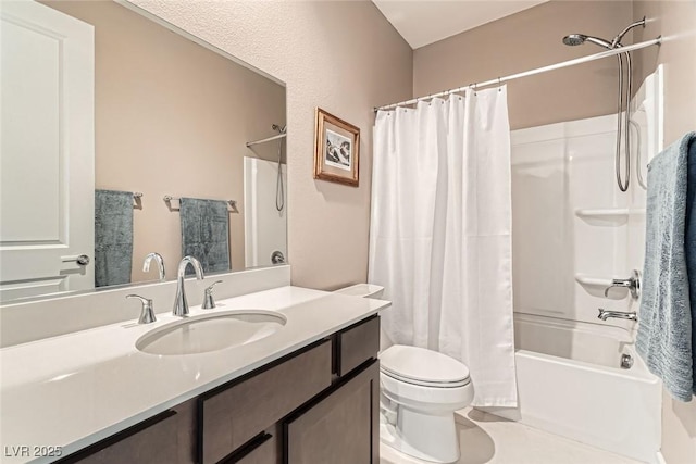 2507 Silent View Ave, Henderson, NV 89044 - bathroom featuring vanity, shower / tub combo with curtain, and toilet