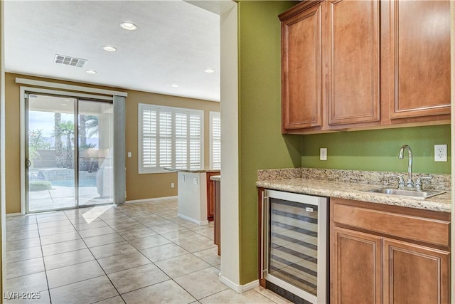 5949 Casa Coronado Ave, Las Vegas, NV 89131 - indoor wet bar featuring beverage cooler, baseboards, recessed lighting, and light tile patterned flooring