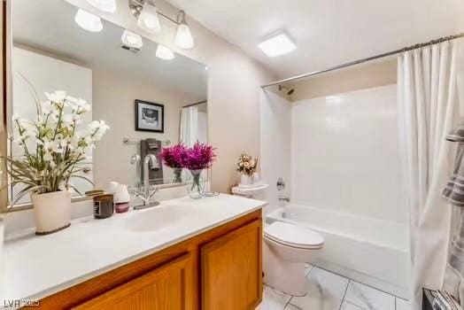 904 Boulder Springs Dr Unit 102, Las Vegas, NV 89128 - bathroom featuring vanity, toilet, and shower / bathtub combination with curtain