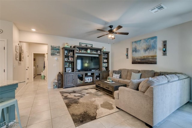 4519 Sapphire Moon Ave, North Las Vegas, NV 89084 - living area with ceiling fan, light tile patterned flooring, and recessed lighting
