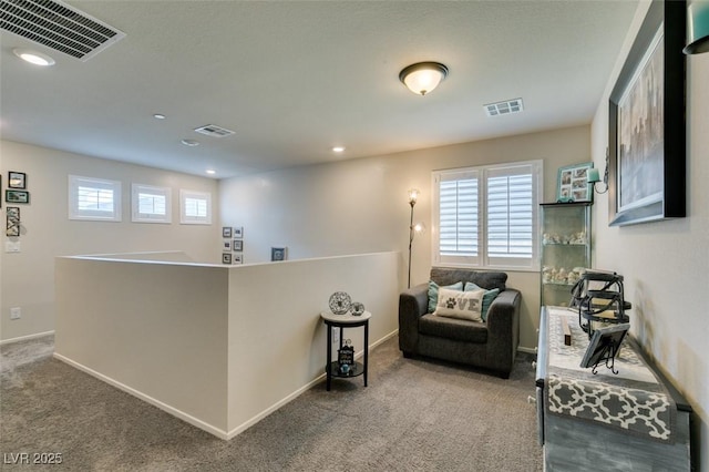 4519 Sapphire Moon Ave, North Las Vegas, NV 89084 - living area featuring carpet flooring, recessed lighting, baseboards, and an upstairs landing