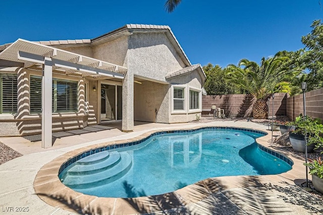 2668 Ivoryhill St, Las Vegas, NV 89135 - view of swimming pool featuring a pergola, a fenced backyard, and a patio