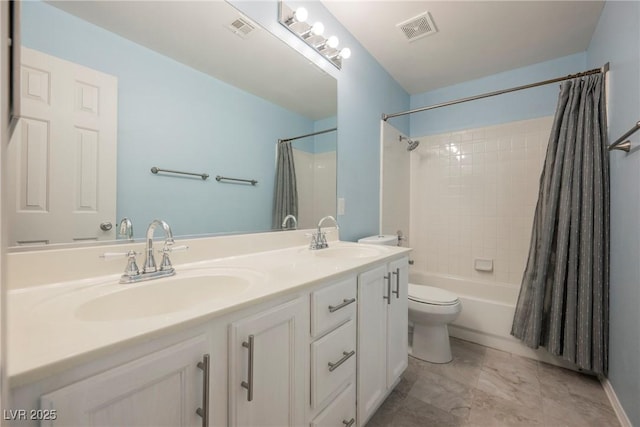 5133 Burr Oak Dr, Las Vegas, NV 89130 - full bathroom with toilet, double vanity, shower / tub combo, and marble finish floors