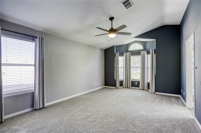 1833 Winners Cup Dr, Las Vegas, NV 89117 - carpeted spare room featuring vaulted ceiling, ceiling fan, and baseboards