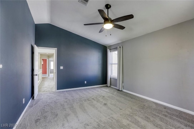 1833 Winners Cup Dr, Las Vegas, NV 89117 - unfurnished room with carpet flooring, ceiling fan, vaulted ceiling, and baseboards