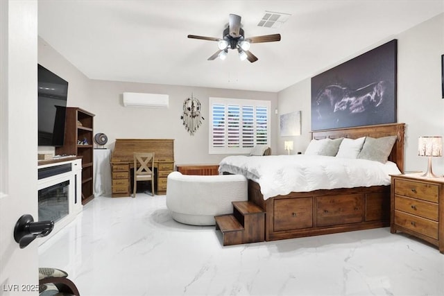 1763 Crystal Stream Ave, Henderson, NV 89012 - bedroom with marble tiled floors, a wall mounted air conditioner, and ceiling fan