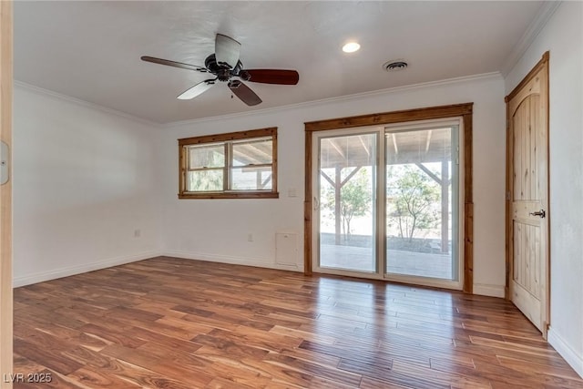 7950 Red Barn Dr, Las Vegas, NV 89123 - unfurnished room with crown molding, light wood finished floors, ceiling fan, and baseboards