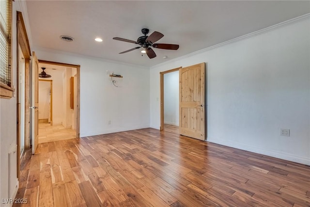 7950 Red Barn Dr, Las Vegas, NV 89123 - empty room featuring ceiling fan, wood finished floors, ornamental molding, baseboards, and recessed lighting