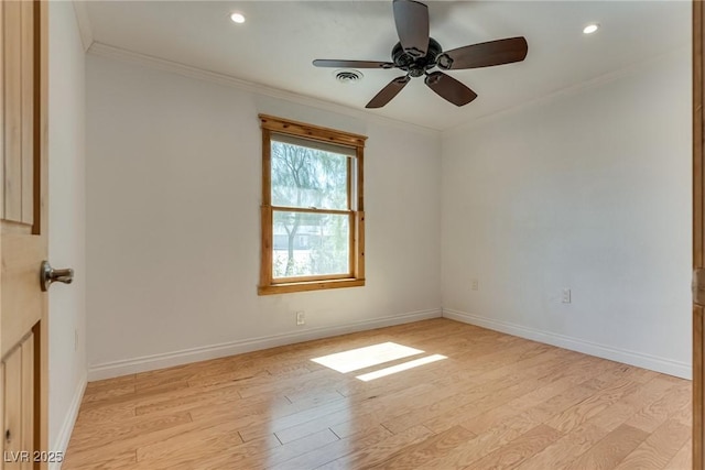 7950 Red Barn Dr, Las Vegas, NV 89123 - spare room with light wood-style floors, ornamental molding, recessed lighting, baseboards, and ceiling fan