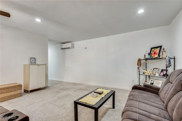 7950 Red Barn Dr, Las Vegas, NV 89123 - living area featuring a wall unit AC, light carpet, recessed lighting, and baseboards