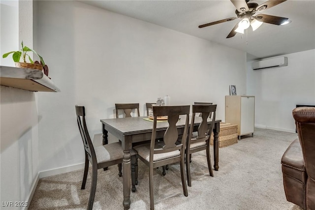 7950 Red Barn Dr, Las Vegas, NV 89123 - dining room with a wall mounted AC, light colored carpet, ceiling fan, and baseboards