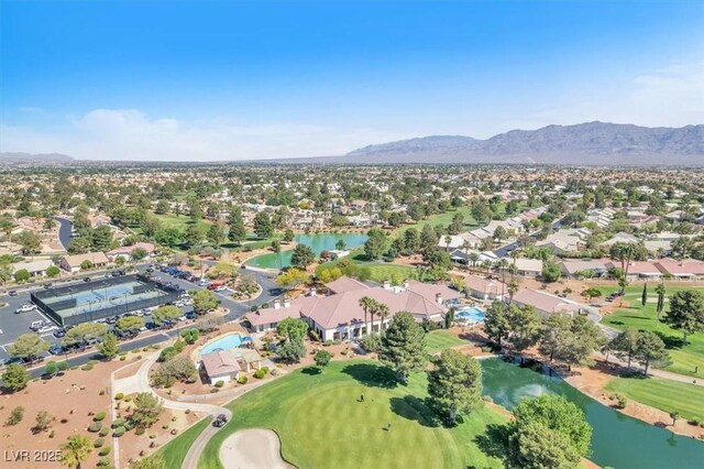 5216 Desert Star Dr, Las Vegas, NV 89130 - aerial view of property's location featuring a water and mountain view, a golf course, and nearby suburban area
